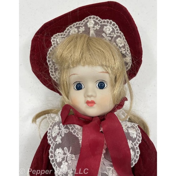 unbranded Other - Porcelain Doll 17 Inch Cloth Body Unmarked Blonde Blue stationary Glass Eyes